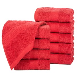 Ample Decor Cotton Washcloths Set 10, 30 X 30 cm, 100% Cotton Premium Quality Flannel Face Cloths, Highly Absorbent Fingertip Towels - Red