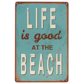 ARTCLUB Life Is Good At The Beach Metal Tin Sign, Vintage Antique Plaque Poster Living Room Bedroom Home Wall Decor