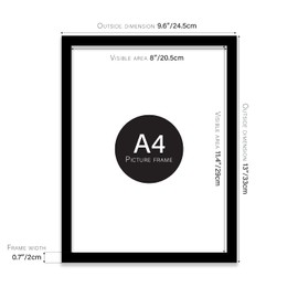 Almost Frameless A4 Black Picture Frame Set of 4, Display A4 Picture Gallery Wall, Poster, Photo, Artwork, or Print, Black