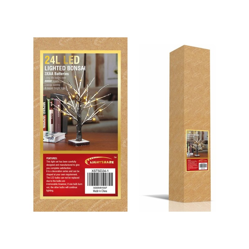 LIGHTSHARE Lighted Snow Dusted Bonsai Tree with 24 LED Lights