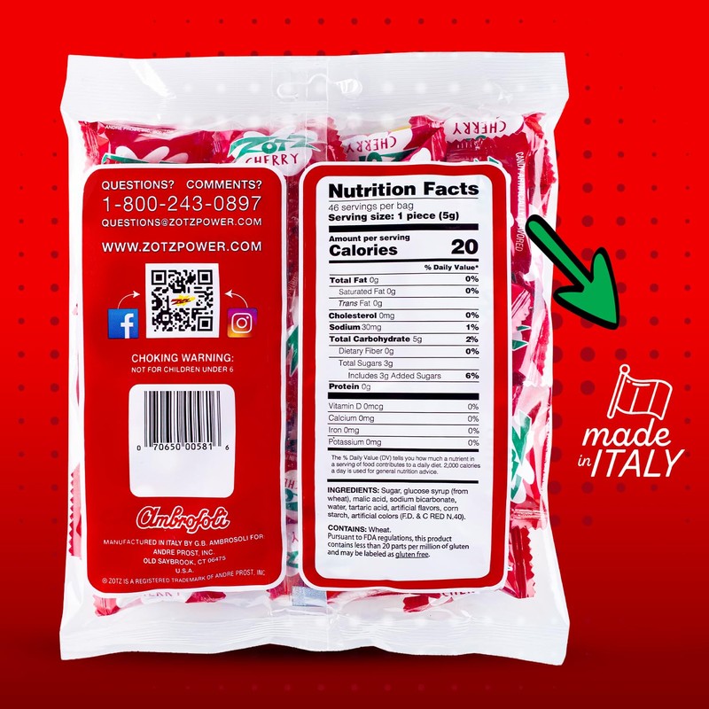 Zotz Fizzy Old Fashioned Hard Candy Fruit Flavored Cherry Candy,