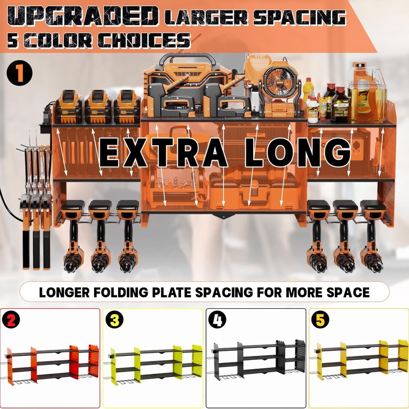 45" Large Power Tool Organizer Wall Mount with Charging Station