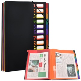 Expanding File Folder Project Binder A4 Organizer Desk Binder 12 Compartments 24 Pockets Plastic Accordion Document Organizer Colorful File Folders for School Office Supplies, Black