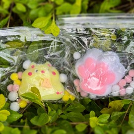 2Set Taba Squishies Hamster with Fuzzy Cat Paw, Pinch Family Squishies for Adults to Relieve Stress - 2025 New (Yellow Pink)