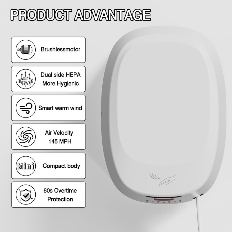 Oxassessly Commercial Compact Hand Dryer with HEPA Filter,High Speed Auto