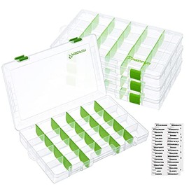 Piscifun Fishing Tackle Trays, Plastic Clear Fishing Storage Tackles Boxes with Waterproof Labels, 3700 Removable Dividers Storage Organizer Boxes, 4 Packs-Green