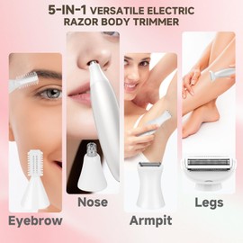 Bikini Trimmer for Women, Rechargeable 4H Use Electric Razors for Women with LED Display Painless 5 in 1 Facial Nose Pubic Hair Removal IPX7 Waterproof Body Shaver for Leg Armpit Eyebrows Femal Gift