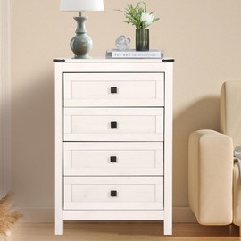 BTDWI Farmhouse 4 Drawer Dresser for Bedroom, 24" Wide Wood Dresser with Metal Handle for Bed Room, Hallway, Light Beige Rustic Oak