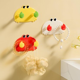SHBLOMK 3PCS Adhesive Coat Hooks Key Holders, Creative Adhesive Cute Crab Shaped Key Hooks, Home Storage Utility Wall Decorations for Hanging Hat, Key, Towel, Scarf, Bags, Punch Free (Crab-3 Colors)
