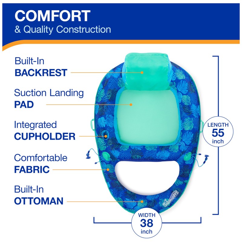 Swimways Elite Spring Float Recliner Pool Lounger, Inflatable Pool Floats