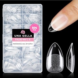 UNA GELLA Uñas postizas cortas de almendra, 504 unidades, uñas cortas de almendra, uñas de gel de almendra, puntas de uñas para cobertura completa, ac