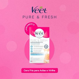 Veet Pure & Fresh, Bandas de Cera Depilatoria, Axilas y Bikini, Piel Sensible, 16 piezas