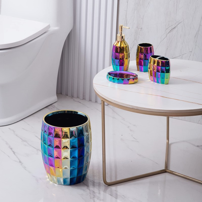 Rainbow Bathroom Accessory Set, Colorful/Gold Mosaic Ceramic Bathroom Accessories Sets