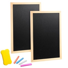 NCCHDZSW Chalkboard with Wooden Frame Sets 2 Pieces 20 x 30 Slate Board for Writing on with 4 Chalks and 1 Sponge Eraser, Chalk Board for Writing on Blackboard for Buffet Wedding Party School