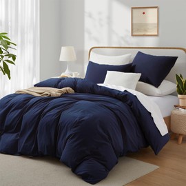 Boqingzhu Cotton Bed Linen 200 x 200 cm Blue Dark Blue Plain Double Bed Soft Renforce Cotton Bed Linen Duvet Cover 200 x 200 cm and 2 Pillowcases 80 x 80 cm with Zip