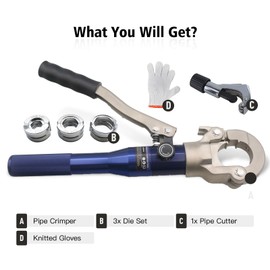 Hydraulic Copper Press Tool with 1/2",3/4" and 1" Jaw Copper Pipe ProPress Crimper Pressing Pliers, including Pipe Cutter_iGeelee