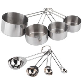 8Pcs/Set Stainless Steel Measuring Cup Spoon with Scales Kitchen Cooking Baking SuppliesSilver