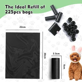 Romon Dog Waste Bags, Pack of 300 Dog Waste Bags for Dogs, Biodegradable Dog Bags, Dog Poop Bags, Dog Bags Refill Pack 22 x 30 cm, Black (20 Rolls, 15 Pieces per Roll)