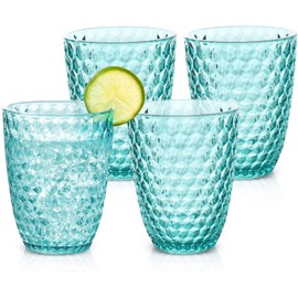 BELLAFORTE Shatterproof Tritan Plastic Short Tumbler, Set of 4, 12 oz - Laguna Beach Drinking Glasses - Unbreakable Glasses for Indoor and Outdoor Use - BPA Free - Blue