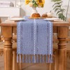 MLMC Boho Rustic Linen Table Runner with Handmade Tassels Denim