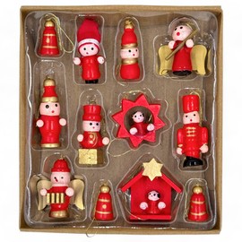 MIJOMA Wooden Christmas Tree Pendant, Hand-Painted, Christmas Tree Decoration, Set with Nostalgic Motifs, Wooden Pendant for Christmas Decoration, Various Designs (12, 2.5-4 cm)