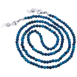 KAI Top parte superior Cadena para anteojos de sol, cadena de moda con abalorio de piedra natural, cordón para máscara facial, cadena para mujeres y hombres, Azul (blue tiger eye), 28/''