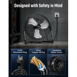 Simple Deluxe 20 Inch 3-Speed High Velocity Heavy Duty Metal Industrial Floor Fans Oscillating