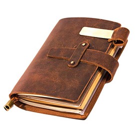 Leather Writing Journal Notebook For Men & Women - Leather Notepad, Pocket Notebook - Sketchbook for traveling with Pen Holder, Card Holder, Handmade Refillable Travel Diary Journal