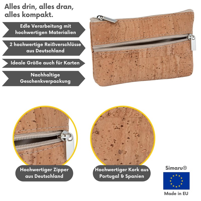 SIMARU Coin Purse Cork Wallet Mini Slim Wallet Purse with