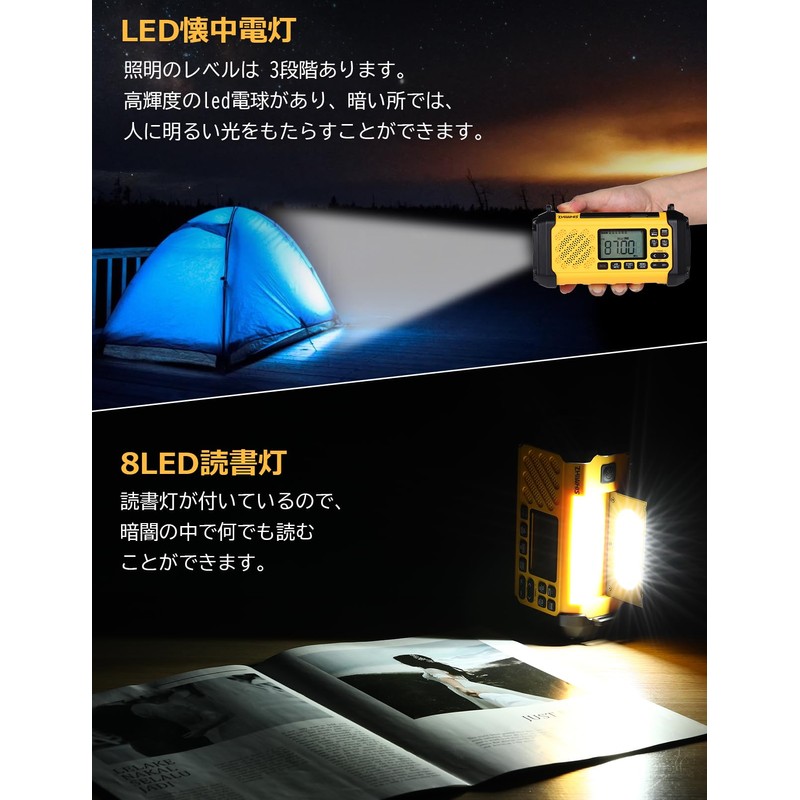 ZHIWHIS Disaster Prevention Radio, SW/FM/AM/VHF/Wide FM Compatible, Flashlight, Solar, Hand