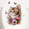 Flower Cat Toilet Cover Sticker Decals,Fish Bird Flower Leaf Waterproof