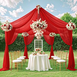 ROMANKAS Ceiling Draping Fabric Red Ceiling Drapes for Weddings 5x20ft 2 Panels Tent Drapes for Wedding Arch Ceilings Draping Curtains for Wedding Ceremony Prom Stage Decor Party Ceilings Draping