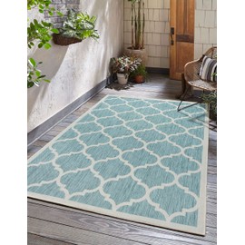 Adiva Rugs Outdoor Indoor Area Rug, Weather Resistant, Easy to Clean, Stain Resistant Floor Mat for Dining Room, Backyard, Deck, Patio (Aqua Weiss, 7'10" x 10')