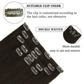 Aison Clip in Hair Extensions 100% Remy Human Hair Dark Brown 7A 70G/7Pcs Soft Silky Straight 16clips for Women(15 Inch #2)