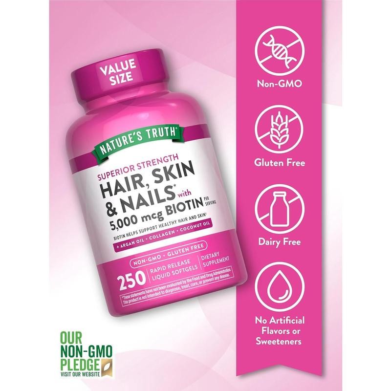 Hair, Skin & Nails Vitamins – 5000mcg, 250 Softgels for