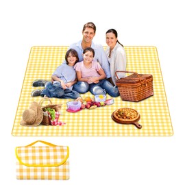 Waterproof Picnic Blanket, 3 Colors Camping Mat, Portable Foldable Beach Mat, Picnic Blanket with Handles for Outdoor Camping, Travel, Parks, Beach, Lawn (Yellow, L)