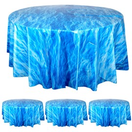 Hallswl 3 Pcs Round Ocean Waves Tablecloths Disposable Plastic Ocean Blue Table Cloth Round Table Covers for Under The Sea Beach Surf Ocean Pool Party Birthday Party Decorations, 84 Inch