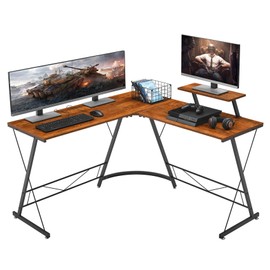 Mr IRONSTONE L Shaped Desk, Computer Corner Desk, Home Gaming Desk, Office Writing Workstation with Large Monitor Stand, Space-Saving, Easy to Assemble, (Vintage)