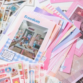 Bomichi 50 Sheets Party Dessert Theme Washi Stickers and Papers for Scrapbooking, Ephemera Book for Art Journaling with Sweet Party Theme Stickers and Material Papers