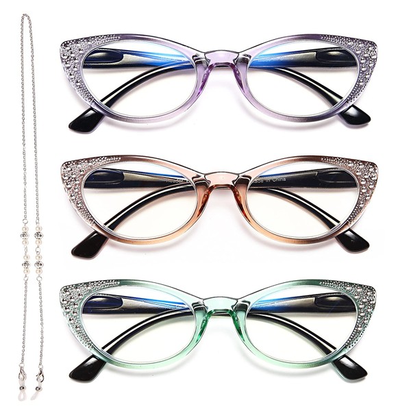 EYEURL Cat Eye Reading Glasses for Women Blue Light Blocking