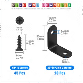 Glarks L Bracket Right Angle Corner Brace Joint Bracket Fixing for Wooden Chair Bookcase Board Window Furniture Cabinet 30x30x2mm Black 20 Sets