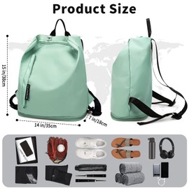 Tokeya Sports Backpack Women Men Sports Bag Waterproof with Shoe Compartment and Wet Pocket Lightweight Gym Backpack Small Leisure Travel Bags for Weekend Shopping Fitness Swimming, Green, Outdoor