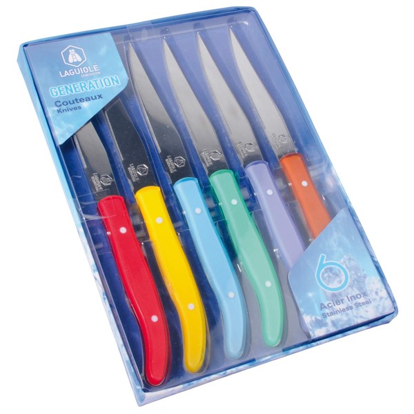 Laguiole Steak knife knives colored Set of 6 pieces for everyday use mix colors