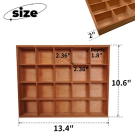 LONG TAO 1 Pcs 13.4''x10.6''x2'' Wooden Storage Divider Box Showcase Display Box Organization Tray Display Holder with 20 Compartments for Home Craft Office Kitchen Storage (Vintage Color)