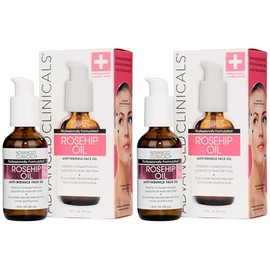Value Pack of 2 Advanced Clinicals Rosehip Oil Anti-wrinkle Face Oil with Vitamin C and Vitamin E for Sun Damage, Age Spots and Wrinkles. Large 1.8oz 