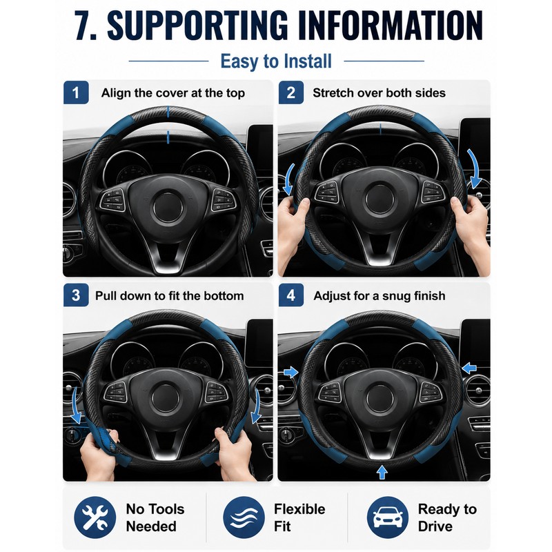 Car Steering Wheel Cover for 14.5–15 Inch Wheels – PU