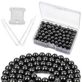 Cherry Tree Collection | 100 abalorio redondas de hematita de 6 mm para hacer joyas | Incluye caja de almacenamiento, cuerda elástica y agujas