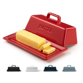 Butter Dish with Lid for Countertop, by Kook, Ceramic Dish Tray with Cover, Kitchen Keeper, Container, Holder, Holds 1 Stick, Microwave and Dishwasher Safe, Red