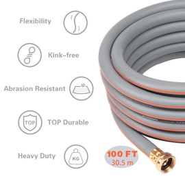 Yvnicll Garden Hose 100 ft 5/8, Rubber Water Hose Heavy Duty, Outdoor No Kink Hose, Hybrid Durable Hose for Yard Lawn with Sprayer Nozzle and 3/4'' Brass Solid Fittings