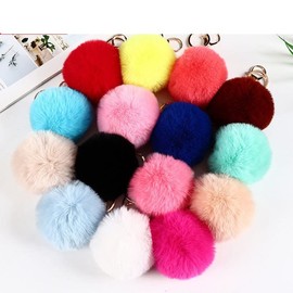 Yecomsy Pom Pom Keychains Colorful Faux Rabbit Fur Ball Keychain Cute Pom Pom Keychain Accessories Car Bag Charm-A/Apricot